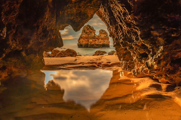 Praia do camilo, Algarve, Portugal. View from a cave - travel concept